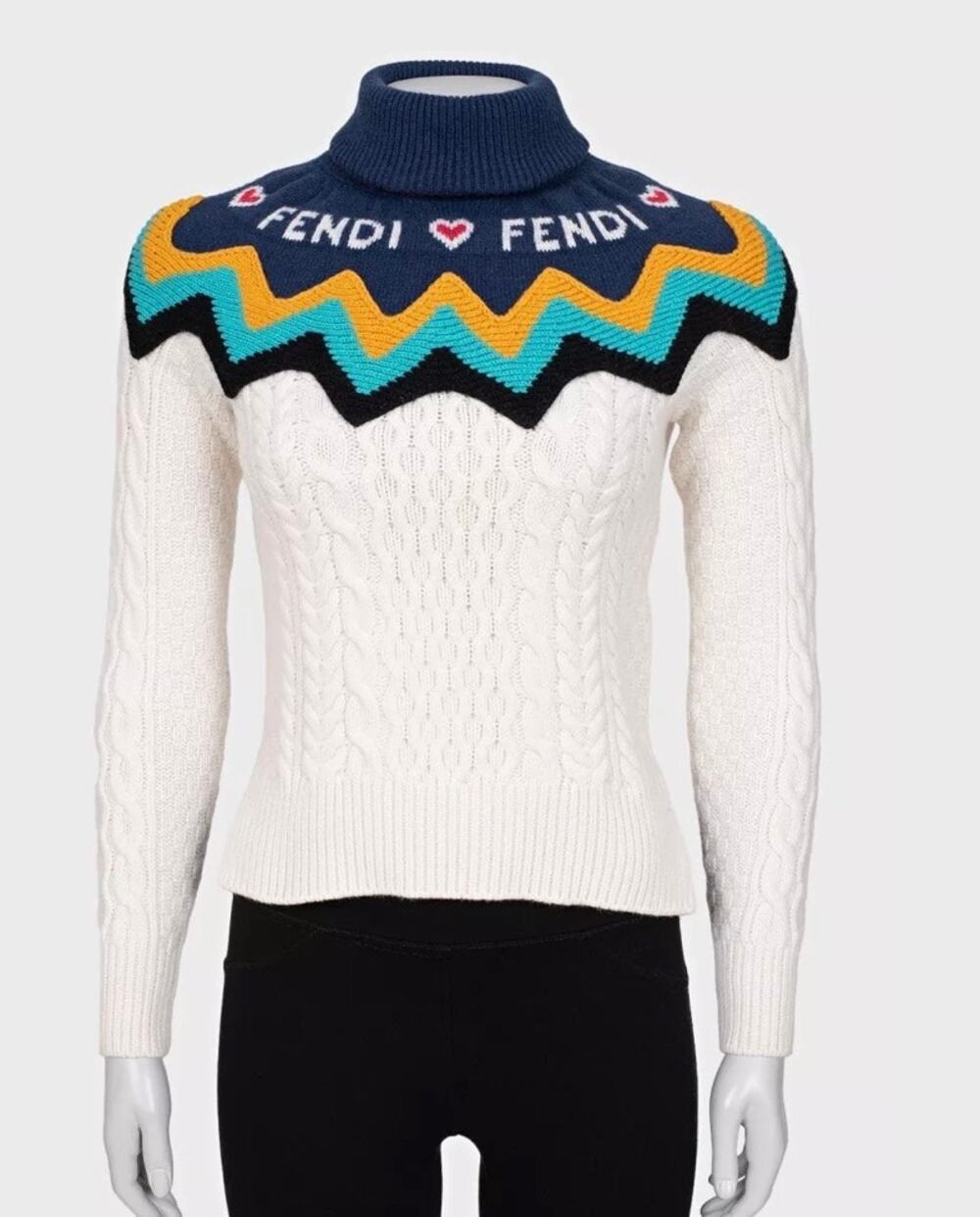 NWOT Fendi Wool Cashmere White Turtleneck Sweater Sz.40